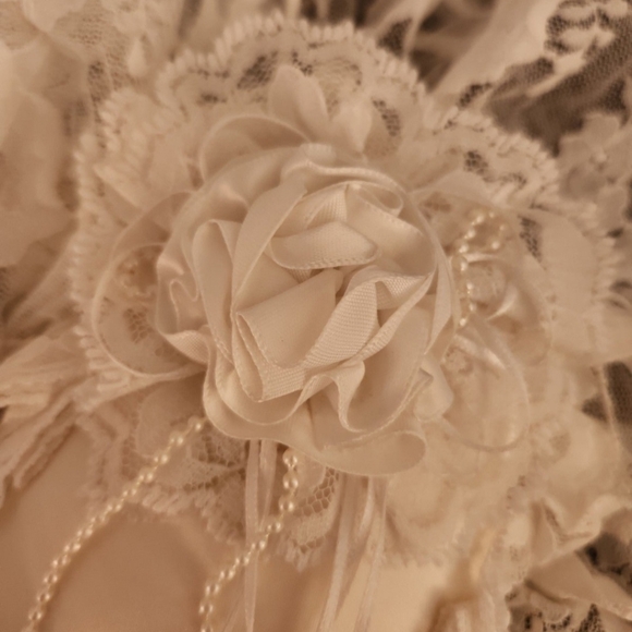 Vintage White Heart Shaped Satin and Lace Ringbearers Pillow - Picture 2 of 5